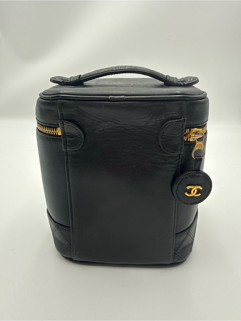 Chanel Vintage Black Leather Vanity Case with Gold Hardware
